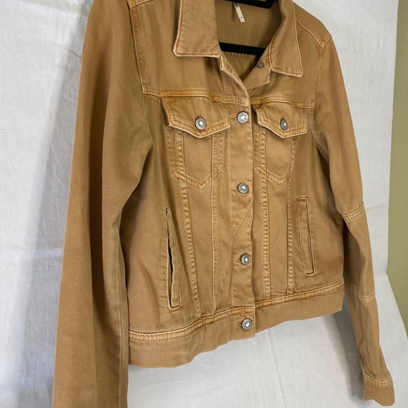 Free People Light Caramel Brown Jean Jacket Metal Buttons Cropped Size Small - Picture 4 of 8